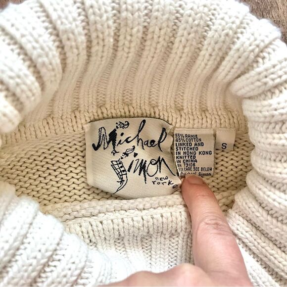 Michael Simon Chunky Knit Sweater Cream Black Cheetah Spots Vintage Small - Picture 4 of 6